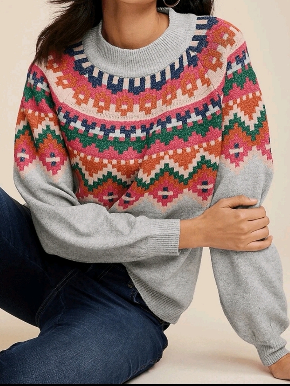 Maurices Gray Fair Isle Mock Neck Sweater